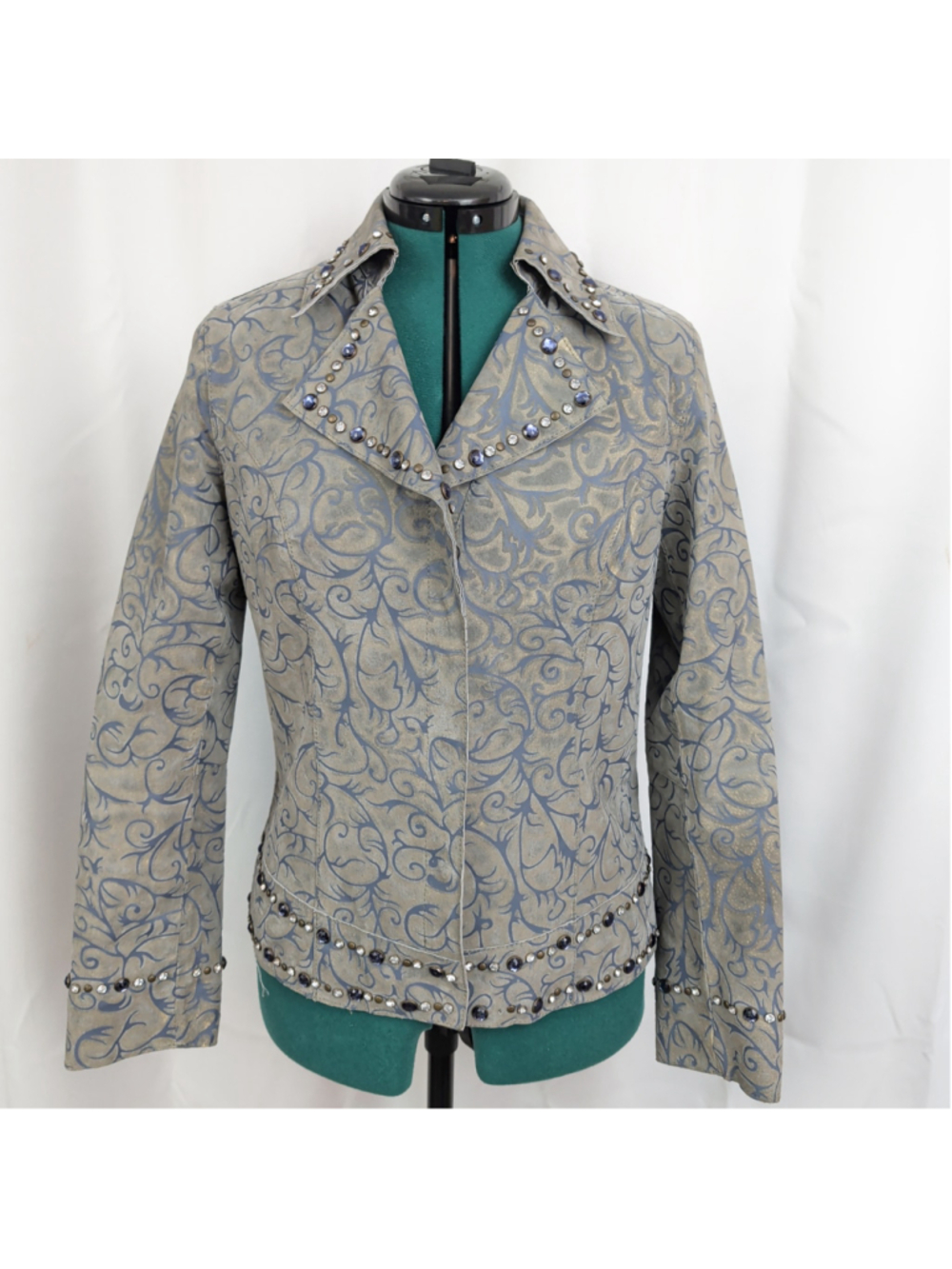 Pamela Mcoy Printed Suede Leather Studded Jacket Small